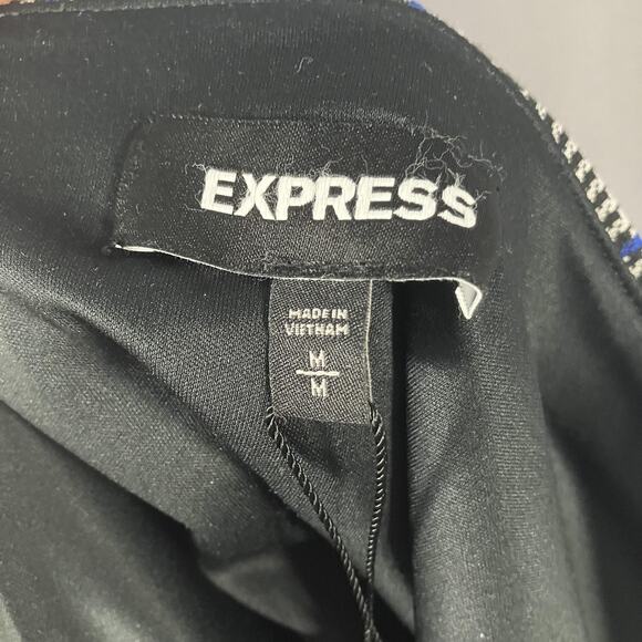 Express Skirt Womens Medium Blue Black White Plaid Houndstooth Pull On Career - Picture 13 of 16